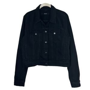 J Brand Women’s Solid Black Button Front Cropped Denim 100% Cotton Jacket Sz L